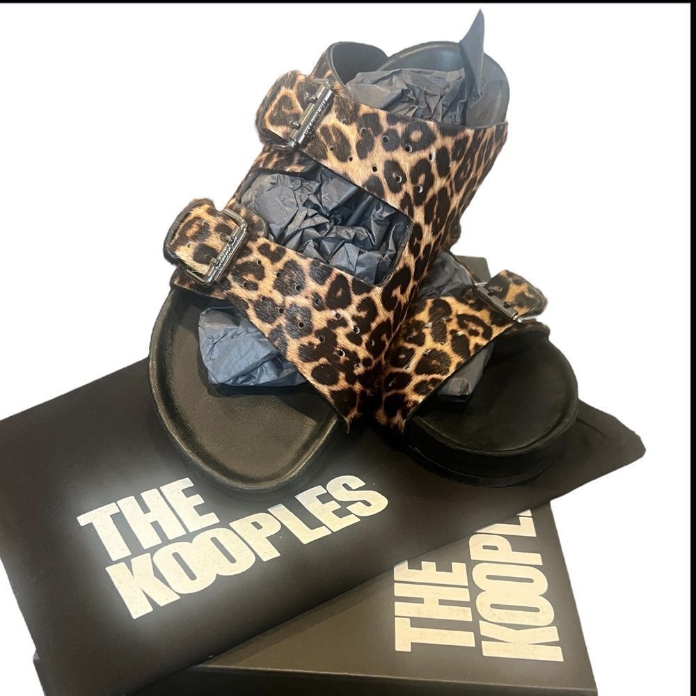 The Kooples leopard Print‎ Sandals with real fur Us size 6 NIB
